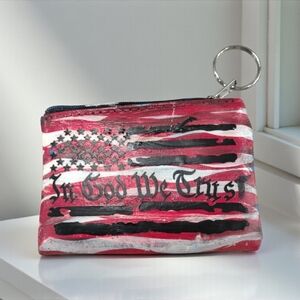 Upcycled Hand-painted Coin Purse American patriot With Keychain